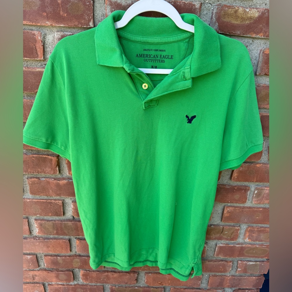 American Eagle polo golf shirt short sleeve green athletic fit mens medi…